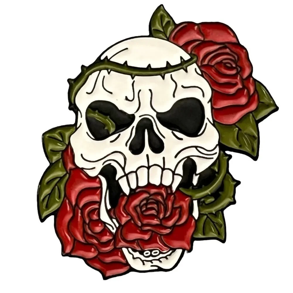 Sugar Skull And Roses Enamel Pin